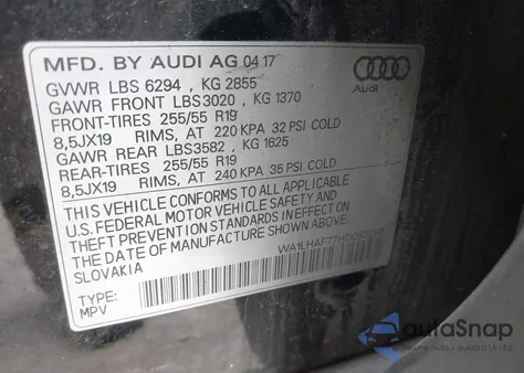 2017 Audi Q7 2.0T Premium from USA, damaged, VIN WA1LHAF77HD053258